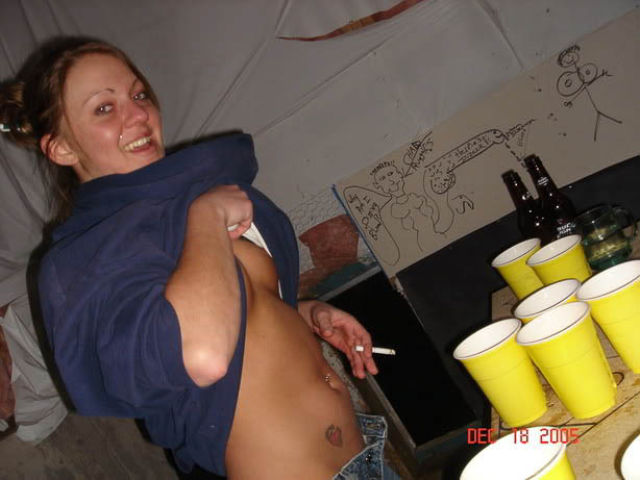Girls Let Their Boobs Hang Out During Beer Pong