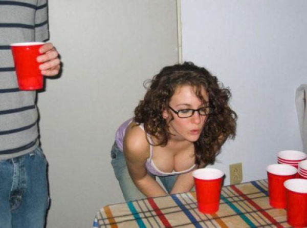Girls Let Their Boobs Hang Out During Beer Pong