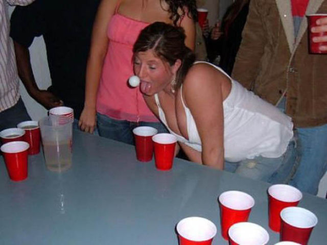 Girls Let Their Boobs Hang Out During Beer Pong