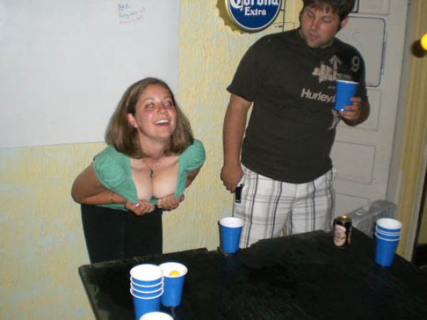 Girls Let Their Boobs Hang Out During Beer Pong