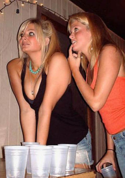 Girls Let Their Boobs Hang Out During Beer Pong
